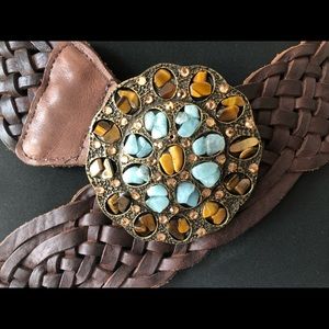 Leatherock brown leather belt with turquoise and brown stones buckle